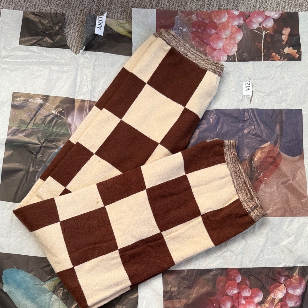Brown and Cream Checkered Women's Trousers
